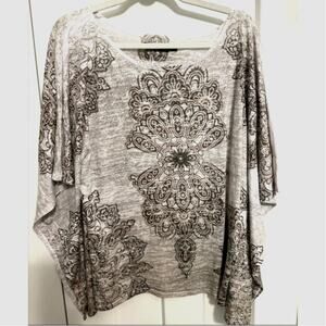 Prana XL Burnout Boat Neck Medallion Print Top EUC